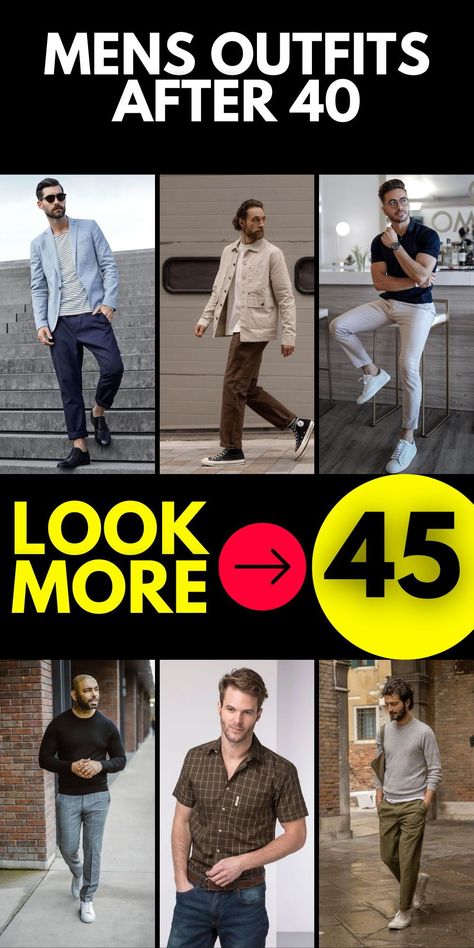 Stay ahead of the fashion curve by embracing mens outfits after 40 that reflect the latest trends and styles of 2024. Experiment with bold prints, vibrant colors, and innovative designs to infuse your wardrobe with a contemporary edge while staying true to your personal aesthetic. Mens Casual Outfits 2024, Men’s Fashion In Your 40s, Men’s Fashion Over 40, Men In Their 40s Fashion Style, Men Over 40 Fashion, Mens Fashion Over 40, Mens Fashion 40 Year Old, Smart Casual Looks, Creative Outfits