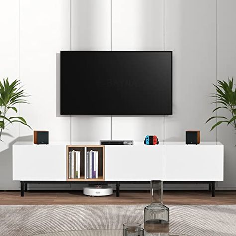 Entertainment Room Decor, Media Console Table, White Tv Stands, Large Storage Cabinets, Wooden Tv, Console Tv, Interior Minimalista, Japandi Style, Tv Stand Wood