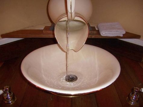 sink made from an old wash basin and it's pitcher. I just had a very similar idea yesterday and was looking to see if anyone else had already done it. River Rock Bathroom, Woods Decor, Diy River Rock, Rustic Sink, Bowl Basin, Basement Furniture, Grey Seal, Farmhouse Sinks, Craft Room Furniture