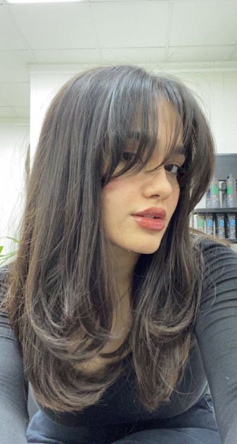 Long Bob With Layers And Curtain Bangs, Deep Layer Haircut, Curtain Bangs For Round Face, Small Face, Long Soft Layers Haircut, U Shaped Haircut, Styl Grunge, Hair Inspiration Long, Layered Haircuts For Medium Hair