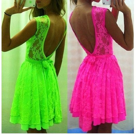 Soooo Cutttte! Neon Pink Dresses, Neon Dresses, Neon Outfits, Green Lace Dresses, Neon Fashion, Lace Pink Dress, Neon Party, Green Lace, Neon Colors