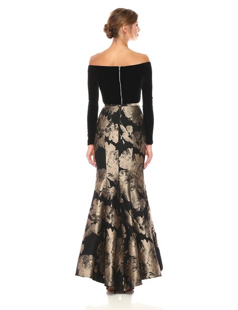 Xscape Womens 2 Piece Velvet Long Sleeve Top with Brocade Skirt Black/Champagne 10 >>> A lot more information might be found at the photo url. (This is an affiliate link). #skirts Velvet Skirt And Top, Velvet Top Long Sleeve, Brocade Skirt, Indo Western Dress, Velvet Skirt, Indo Western, Maxi Skirts, Western Dresses, Skirt Black