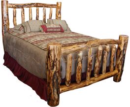 Log Bed Frame, Aspen Bedding, Rustic Log Furniture, Rustic Bedroom Design, Log Bed, Country Bedding, Cabin Furniture, Bookcase Bed, Hickory Furniture