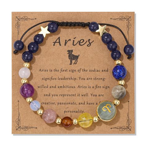 PRICES MAY VARY. 【Zodiac Bracelet】The features of the 12 zodiac signs are different from each other, and so are the characters of the people with different zodiac signs. So,Each constellation has its own unique birthstones 【Aries】The Aries birthstones - lapis lazuli,labradorite,Green aventurine,Citrine,Red agate,Strawberry quartz,Opal,Amethyst,White jade.the Nine crystal stones uniquely represent a zodiac sign, which each has its own healing effect and protection for the wearer, Also, Wearing th Aries Birthstone, Crystal Protection, Beauty Quotes Inspirational, 12 Constellations, Different Zodiac Signs, Zodiac Bracelet, Astrology Gift, 12 Zodiac, Zodiac Gifts