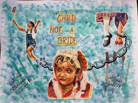 Girl child/watercolour art/ poster Women Safety Poster Drawing, Child Marriage Poster, Poster Philosophy, Penting Art, Refugees Art, Marriage Images, Bride Art, Marriage Pictures, Beautiful Pencil Drawings