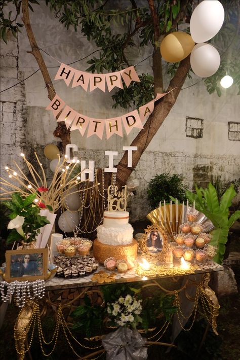 60 Birthday Party Ideas For Women, 60th Birthday Celebration Ideas, 60th Birthday Ideas For Mom Party, 60th Birthday Ideas For Mom, Party Buffet Table, Moms 60th, Backyard Party Decorations, Diy Dessert, Birthday Display