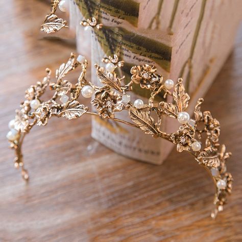 Bronze Wedding, Pearl Party, Bijoux Art Nouveau, Wedding Hairband, Crystal Bridal Tiaras, Bride Headband, Gold Tiara, Hair Accessories Pearl, Bride Hair Accessories