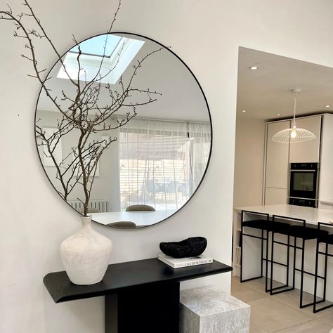 Extra Large Wall Mirrors, Large Circle Mirror, Home Finishes, Extra Large Mirrors, Black Round Mirror, Mirror Circle, Industrial Contemporary, Black Mirror Frame, Hallway Mirror