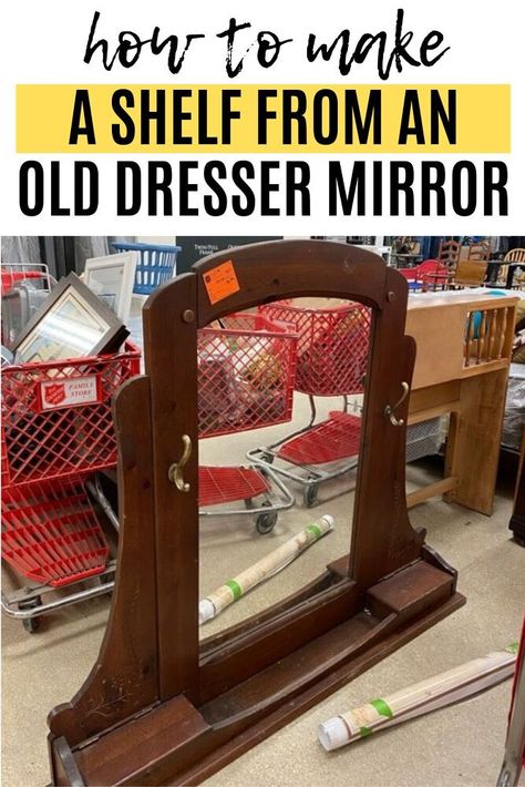 Decorate your living room or entryway on a budget with this upcycled furniture idea. Add a vintage style to your home decor for cheap with this easy dresser mirror makeover DIY. Upcycled Dresser Mirror, Old Dresser Mirror Ideas Repurposed, Repurpose Dresser Mirror, Dresser Mirror Makeover, Dresser Mirror Repurposed, Repurposed Mirror Ideas, Old Mirror Ideas, Repurpose Mirror, Mirror Makeover Diy