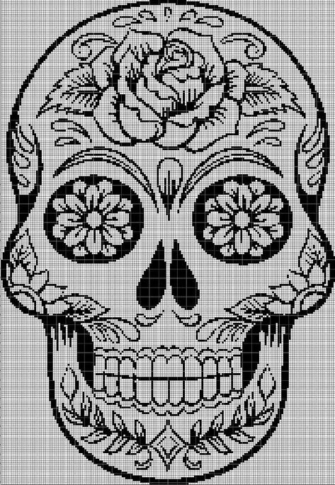 2 Skull Cross Stitch Pattern, Cross Stitch Skull, Simple Chart, Digital Computer, Blackwork Embroidery, C2c Crochet, Quilt Stitching, Dots Art, Cross Stitch Designs