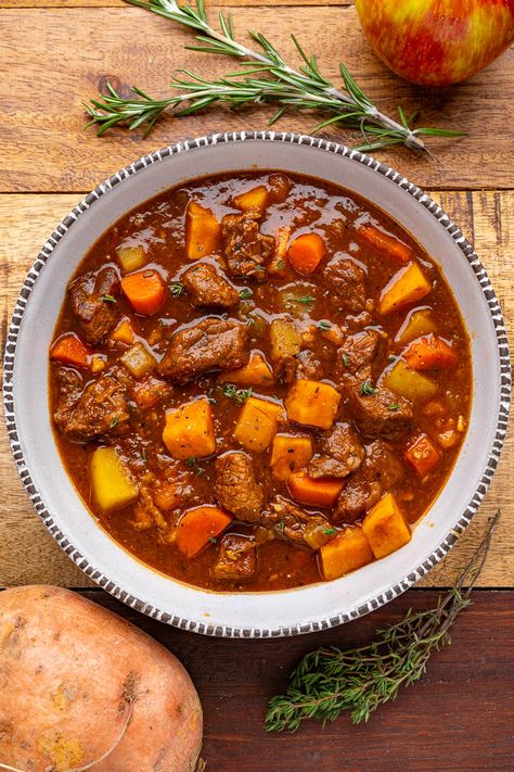 Sweet Potato Beef Stew Beef Stew With Sweet Potatoes, Flemish Beef Stew, Japanese Beef Stew, Stew With Sweet Potatoes, Basic Beef Stew, Sweet Potato Beef Stew, Kosher Rules, Beef Massaman Curry, Apples And Cinnamon