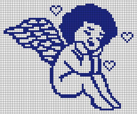 Pixel Grid Crochet Patterns, Crochet Alpha Pattern Two Color, Alpha Graph Crochet, Angel Pixel Art, Angel Alpha Pattern, Grids Crochet, Crochet Alpha Pattern Words, Angel Grid Pattern, Pixel Grid Ideas