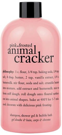 Pink Frosted Animal Cracker, Frosted Animal Crackers, Philosophy Products, Animal Cracker, Creamy Pudding, Vanilla Pudding Mix, Animal Crackers, Body Cleanser, Bubble Bath