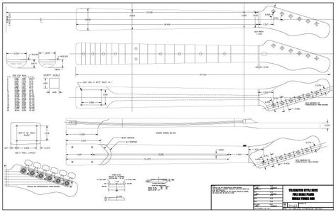 Tele-Style Plans Neck Drawing, Telecaster Thinline, Drawing Collection, Music Theory Guitar, Telecaster Neck, Diy Instruments, Telecaster Guitar, Fender Guitar, Guitar Building