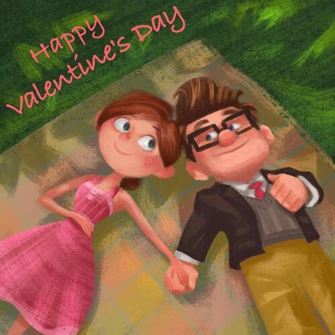 February 14th: Happy Valentine's Day! Up Carl Y Ellie, Vintage Disney Posters, Up Carl And Ellie, Valentines Movies, Up Pixar, Up The Movie, Kawaii Disney, Disney Valentines, Images Disney