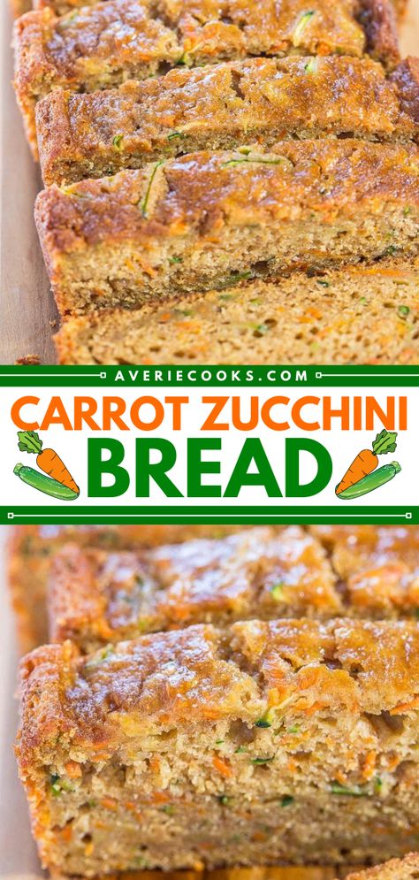 Breakfast Veggies, Carrot Zucchini Bread, Carrot Zucchini, Carrot Bread, Zucchini Bread, Dessert Bread, Zucchini Recipes, Finger Food, Recipes Healthy