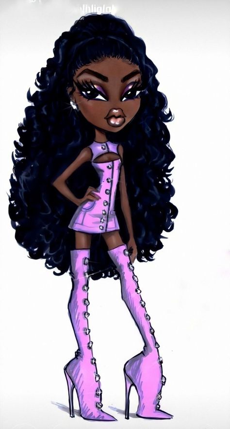 Bratz Eyes, Bratz Dolls Paintings, Cartoon Bratz, Black Bratz, Black Bratz Doll, Bratz Doll Outfits, Doll Drawing, Brat Doll, Hayden Williams