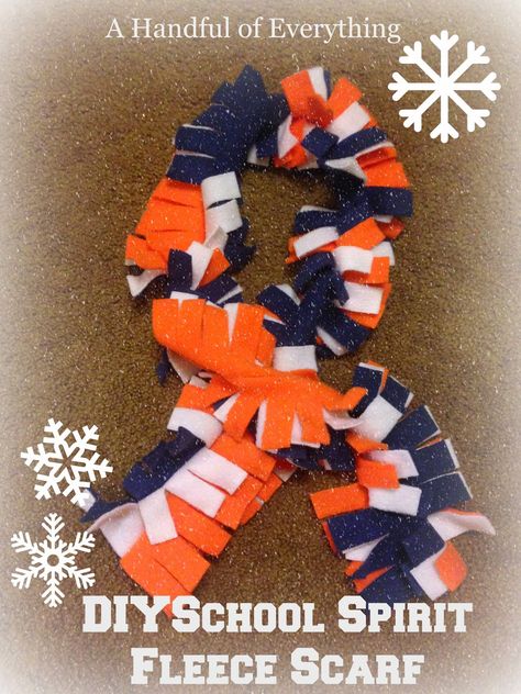 DIY School Spirit Fleece Scarf Diy Fleece Scarf, Diy Scarfs, School Spirit Crafts, Cheer Tips, Fleece Sewing, Fleece Sewing Projects, Fleece Crafts, School Spirit Days, School Swag