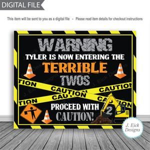 Construction 2nd Birthday Party Decoration, Construction Birthday Party Banner, Caution Now Entering The Terrible Twos, Caution Terrible Twos Birthday, 2nd Birthday Boy Themes Construction, Boys Second Birthday Ideas, Boys 2nd Birthday Party Ideas, 2nd Bday Party Ideas For Boys, 2nd Birthday Ideas For Boys