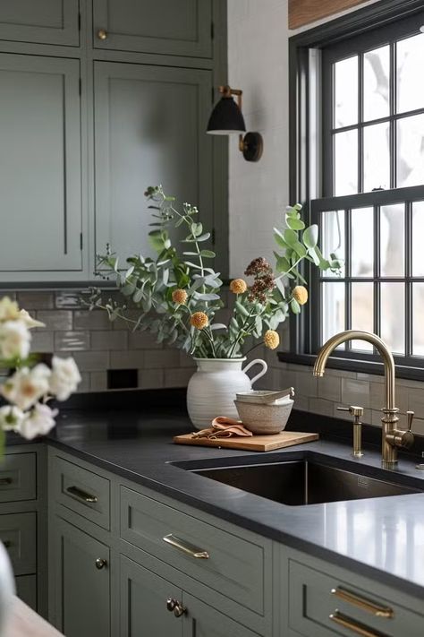 50+ Serene Kitchens with Sage Green Cabinets Sage Green Cabinets, Sustainable Kitchen Design, Olive Green Kitchen, Green Kitchens, Sage Kitchen, Dark Green Kitchen, Sage Green Kitchen, Green Kitchen Cabinets, Kitchen Refresh