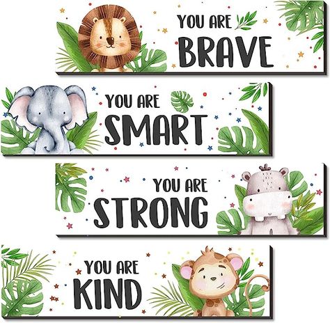 4 piece jungle animal motivational wall plaques. Jungle Theme Classroom Decorations, Jungle Theme Rooms, Room Decor For Boys, Jungle Animals Decorations, Jungle Theme Classroom, Vbs Themes, Hal Decor, Safari Nursery Decor, Fa Fal