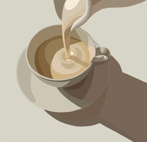 Coffee Aesthetic Drawing, Coffee Illustration Graphics, Latte Art Illustration, Coffee Digital Art, Coffee Art Painting, Coffee Drawing, Coffee Illustration, Food Drawing, Brown Aesthetic