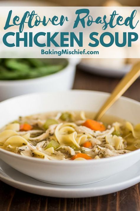 Instant Pot Chicken Carcass Soup, Chicken Carcass Soup, Leftover Chicken Soup, Roast Chicken Soup, Baking Mischief, Chicken Soup Crockpot, Chicken Soup Recipes Homemade, Easy Chicken Soup, Beef Recipes For Dinner Easy