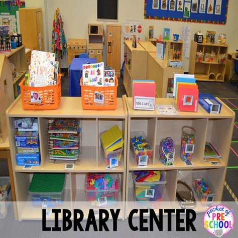 Library Center Preschool, Preschool Library Center, Big Classroom, Prek Centers, Preschool Classroom Organization, Preschool Literacy Centers, Preschool Set Up, Daycare Director, Preschool Library