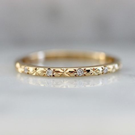 Stacked Dainty Rings, Wedding Band Designs For Women, Gold Engraved Ring, Vintage Gold Wedding Band, Gold Band With Diamonds, Gem Breakfast, Hand Engraved Rings, Handmade Gold Ring, Engraved Wedding Rings