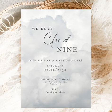 We Are on Cloud Nine Baby Shower Invitation Template,printable Cloud Themed Baby Shower Invitation,editable Cloud 9 Baby Shower Template - Etsy Turkey Cloud Gender Reveal Invitation, Cloud Nine Invitations, On Cloud Nine Baby Shower Theme, Cloud 9 Invitation, On Cloud 9 Baby Shower Theme, Cloud 9 Baby Shower Theme, Baby Aesthetics, Prom Invites, Neutral Invitation