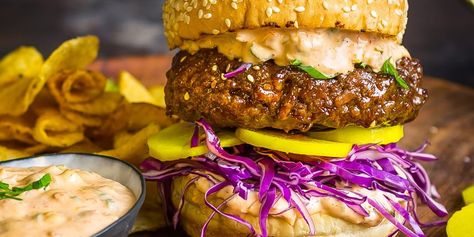 Bulgogi Burgers with Kimchi Mayo Bulgogi Burger Recipe, Pickled Daikon Recipe, Pickled Daikon Radish, Kimchi Mayo, Korean Burger, Kimchi Burger, Daikon Recipe, Pickled Daikon, Delicious Burger Recipes