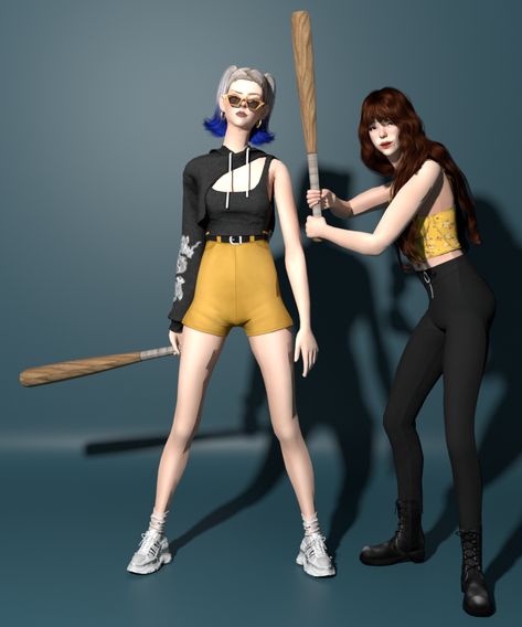 Sims 4 Scared Pose, Holding Bat Reference, Holding Bat Pose, Couples Reference Poses, Bat Poses, Scared Pose, Sims4 Pose, Couple Reference, Anatomy References