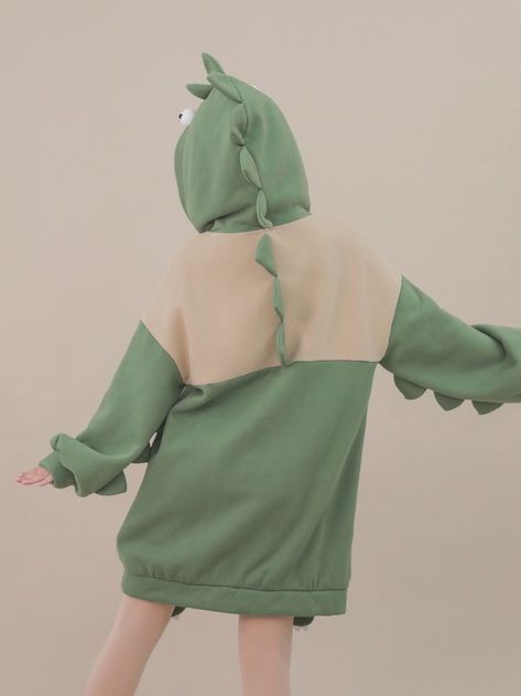 Dinosaur Hoodie, Kawaii Hoodies, Green Dinosaur, Hoodie Size Chart, Pocket Hoodie, Cute Dinosaur, Comfy Sweaters, Kawaii Clothes, Character Outfits