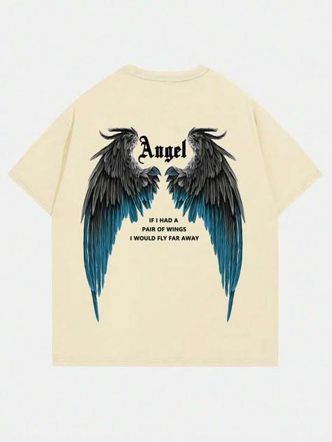 ROMWE Guys Slogan & Wing Print Tee | SHEIN USA Swaggy Clothes, Typo Logo Design, Slogan Graphic Tee, Cool Shirt Designs, Tees Design, Tshirt Printing Design, Typo Logo, Men Tops, Print Tee