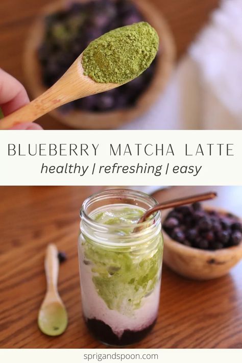 Blueberry Matcha Latte, Blueberry Syrup Recipe, Blueberry Matcha, Matcha Drink Recipes, Homemade Blueberry Syrup, Matcha Tea Latte, Healthy Sweeteners, Matcha Latte Recipe, Matcha Green Tea Latte