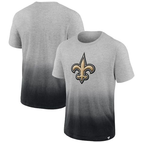 The Men's Fanatics Heathered Gray/Black New Orleans Saints Team Ombre T-Shirt is a must-have for any devoted New Orleans Saints fan. Its sublimated ombre design and screen print graphics proudly display your unwavering support for the Saints. Made from a comfortable polyester and viscose blend, this T-shirt is perfect for game day or any day you want to show your Saints pride. Black New Orleans, New Orleans Saints Logo, Ombre Pattern, Team T Shirts, Short Sleeve Pullover, Home T Shirts, New Orleans Saints, Mens Big And Tall, Team Spirit