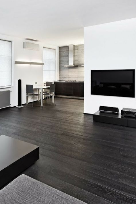 Black Hardwood Floors, Black Wood Floors, Best Interior Paint, Living Room Wood Floor, Grey Wood Floors, Black And White Living Room, Hardwood Floors Dark, Dark Wood Floors, Diy Ikea Hacks