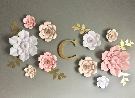 Nursery Paper Flowers Set of 10 wall flowers flower | Etsy Photobooth Diy, Flower Nursery Decor, Gold Twigs, Wall Flowers, Flower Wall Wedding, Flower Image, Easy Paper Flowers, Flower Wall Backdrop, Large Paper Flowers