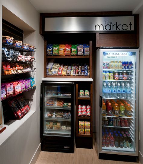 SpringHill Suites Kansas City Overland Park The Market #enjoying, #beautiful, #holiday, Hotel Snack Bar, Hostess Stand, Hotel Marketing, Mini Market, Beverage Center, Small Snacks, Travel Hotel, Overland Park, Park Hotel