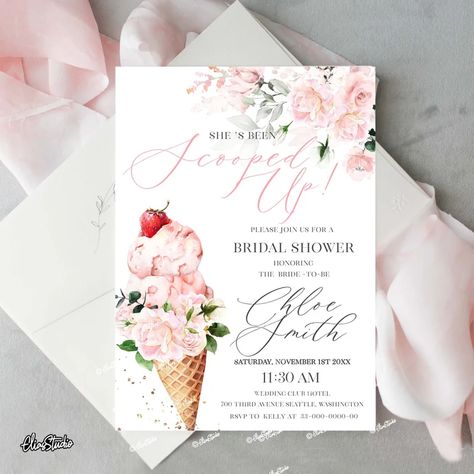 She's Been Scooped up Bridal Shower Invitation, She Got Scooped up Ice Cream Bridal Shower Invite, Floral Bridal Shower Invite Template CU68 - Etsy Bridal Shower Invitations Templates, Floral Bridal Shower Invitations, Invitation Baby Shower, Invite Template, My Son Birthday, Couple Shower, Floral Bridal Shower, Sons Birthday, Bridal Shower Invitation