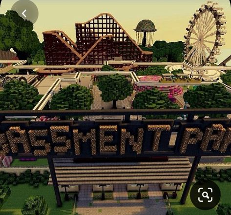 Mincraft Idea Theme Park, Theme Park Minecraft Ideas, Minecraft Amusement Park Entrance, Minecraft Theme Park Entrance, Minecraft Water Park, Minecraft Carnival Builds, Minecraft Theme Park, Minecraft Amusement Park, Minecraft Zoo Ideas