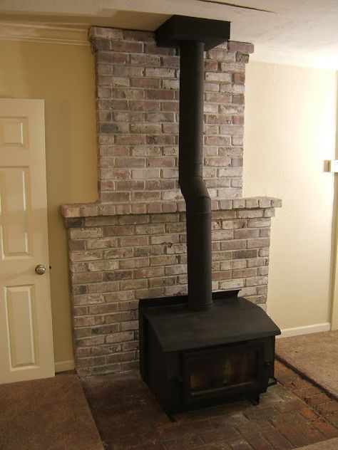 Nine Red: How To: White-Wash the Fireplace Wood Burning Stove Decor, Best Wood Burning Stove, Wood Stove Surround, White Wash Fireplace, Woodburning Stove Fireplace, White Wash Brick Fireplace, Brick Fireplace Wall, Stove Decor, Wood Stove Hearth