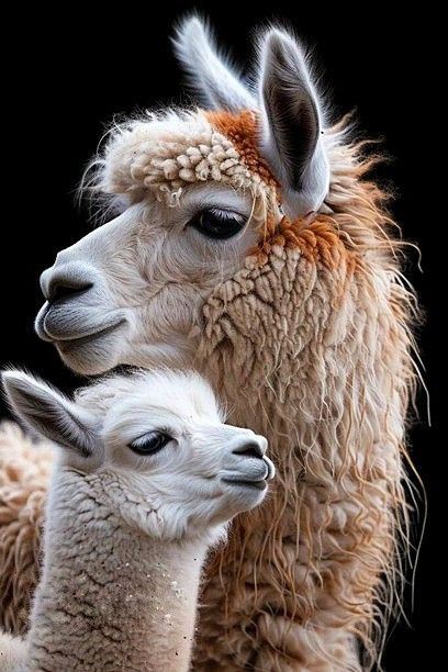 Alpaca & baby. Llama Face, Funny Llama, Desert Decor, Llama Alpaca, Close Up Portraits, Animal Alphabet, Animal Faces, Weird Animals, Llama