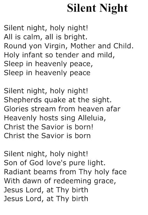 Words to Silent Night Silent Night Song Lyrics, Silent Night Lyrics, Silent Night Christmas Card, Chore Calendar, Christmas Carols Lyrics, Lullaby Songs, Christmas Songs Lyrics, Nights Lyrics, Christmas Lyrics