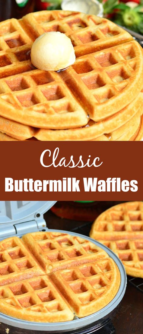 Classic Waffles, Buttermilk Waffles Recipe, Will Cook For Smiles, Easy Waffle Recipe, Waffle Iron Recipes, Buttermilk Waffles, Waffle Maker Recipes, Waffles Easy, Waffles Recipe