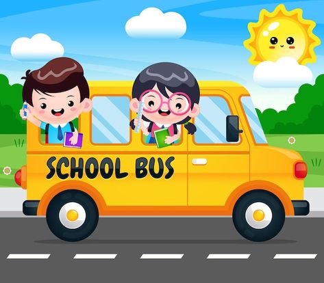 Vanvector | Freepik Cartoon School Bus, Bus Cartoon, Happy Penguin, Education Banner, School Illustration, School Cartoon, Happy Students, Back To School Kids, School Banner