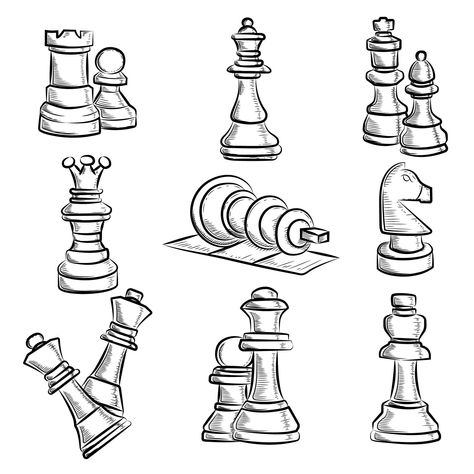 Free Chess Pieces Sketches Chess Pencil Sketch, Chess Sketch, Chess Drawing, Chess Pieces, Pencil Sketch, Chess, Vector File, Drawing Ideas, Illustrator