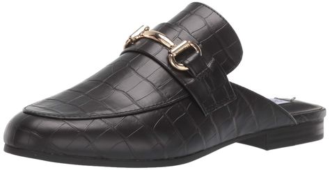 PRICES MAY VARY. 5 inch heel height Leather or man-made upper material Steve Madden Mules, Comfortable Loafers, Black Mules, Shoes Steve Madden, Crocodile Print, Black Loafers, Pointed Toe Flats, Leather Ballet Flats, Gold Bar