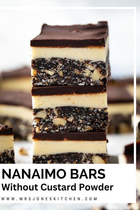 Nanaimo Bars Nanaimo Bars Without Custard Powder, Espresso Nanaimo Bars, Easy Nanaimo Bars Recipe, Naomi Bars Recipes, Layered Bars Recipe, Nanimono Bars, Naniamo Bars, Nanimo Bars, 2023 Desserts