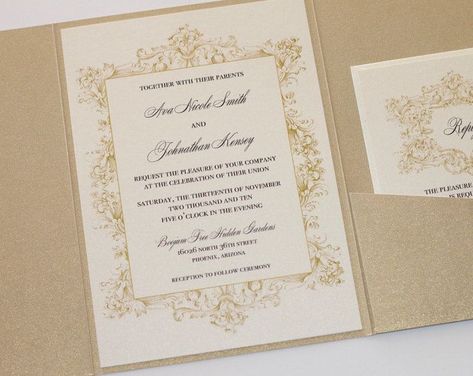 Ivory and Gold Vintage Wedding Invitation - Elegant Wedding Invitation - Rustic Wedding Invitation - Lace Wedding Invitation - Ava Sample Ivory Gold Wedding, Gold Wedding Invite, Lavender Weddings, Gold Vintage Wedding, Formal Invitations, Lace Invitations, Pocketfold Invitations, Rustic Wedding Invitation, Invitation Elegant